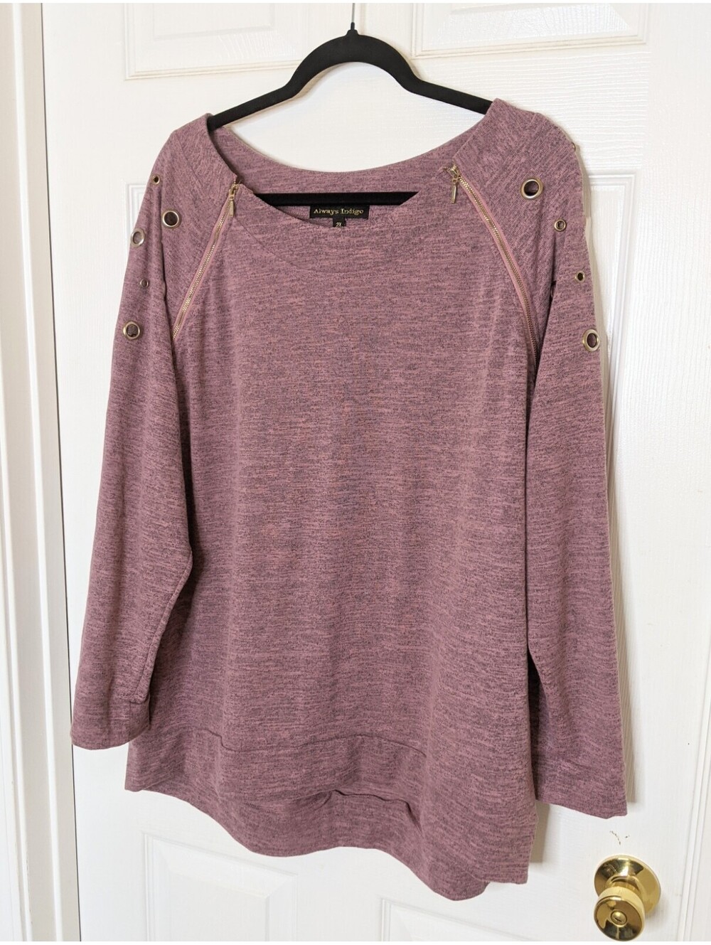 Always Indigo Pink Heather Knit Top Zipper And Grommet Details Hi-low Size 2X
